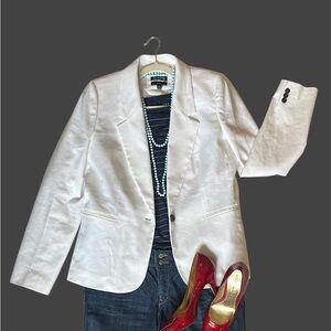 J. Crew White Blazer Structured Fabric Notched Lapels